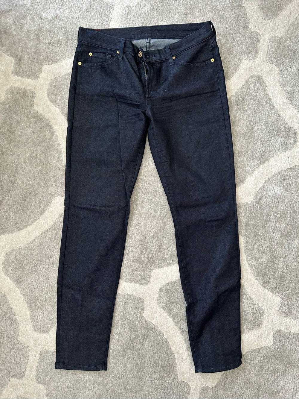 7 For All Mankind Dark Denim Jeans with Red Accents - with Back Calf Zippers